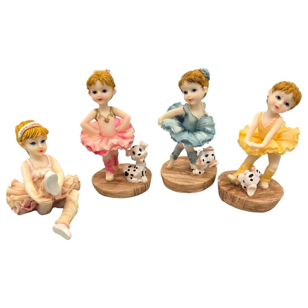 D&K Ballerina Figurines Dancer Dalmatian Puppy Set Of 4 Ballet HandPainted Resin